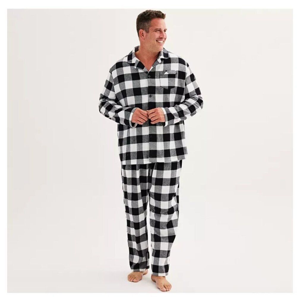 SleepytimePJs Christmas Men's Family Matching Black White Plaid Flannel Pajamas